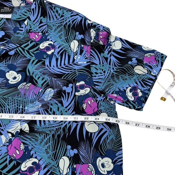 DISNEY Mickey Mouse Rayon Hawaiin Shirt Tropical Party Short Sleeve Black Large - Picture 4 of 8